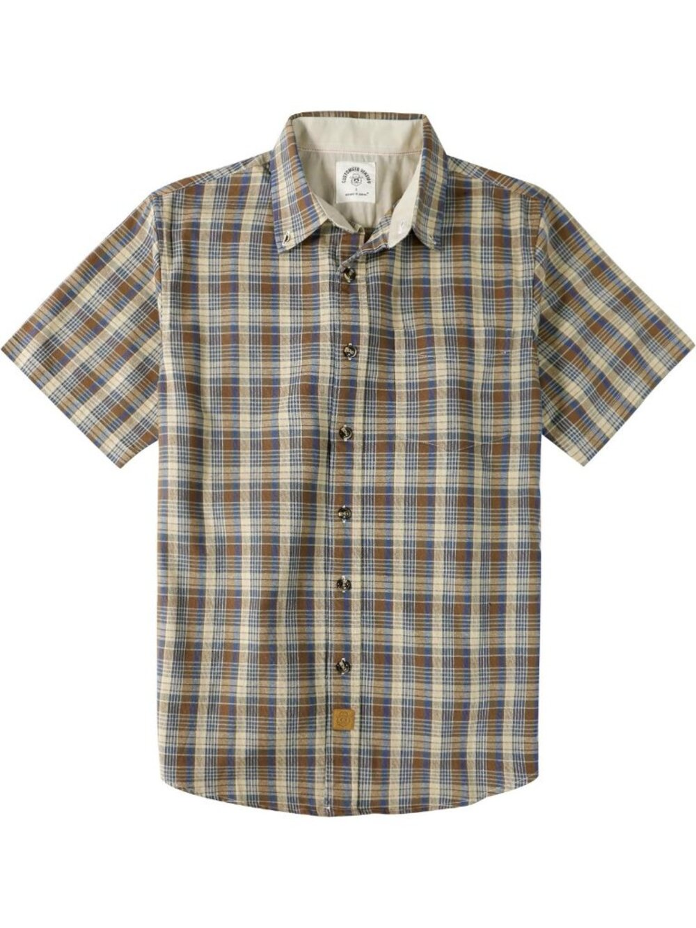 Men's Casual Short Sleeve Plaid Button-Down Shirt, 100% Cotton, Pocket Detail